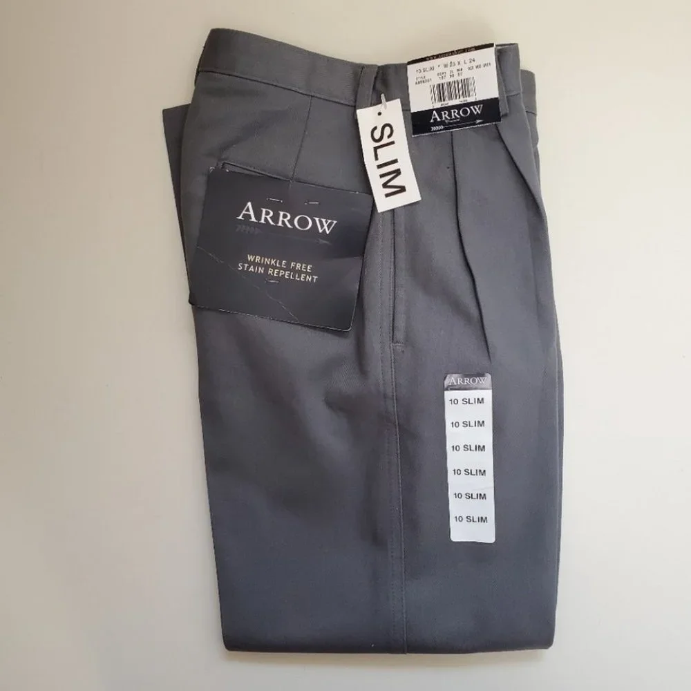 School Uniform cotton front pleated pants slim fit pockets cotton blend